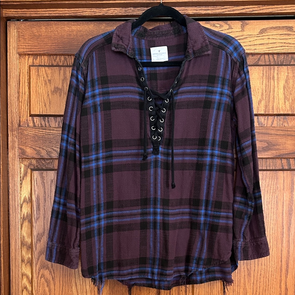 American Eagle Outfitters Purple and Blue Plaid Top
